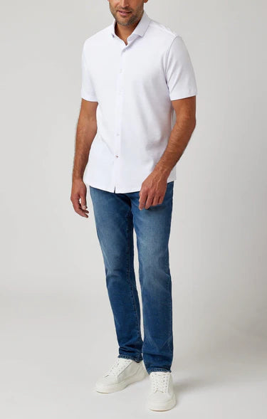 White Knit SS Stretch Button-Down Shirt