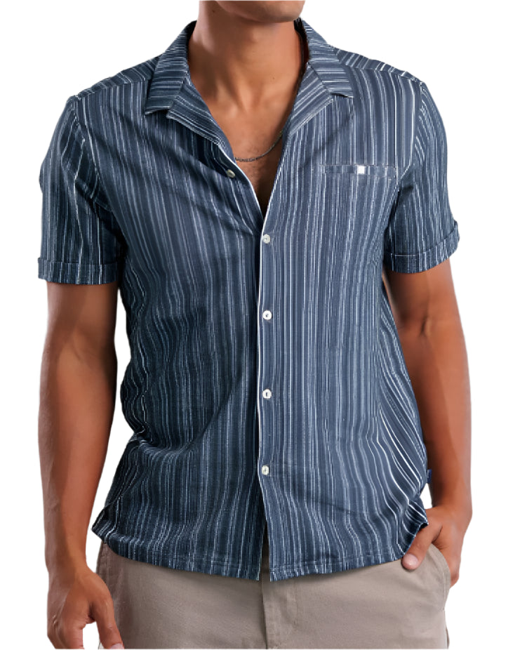 Dark Navy Vintage Striped Knit Resort Shirt