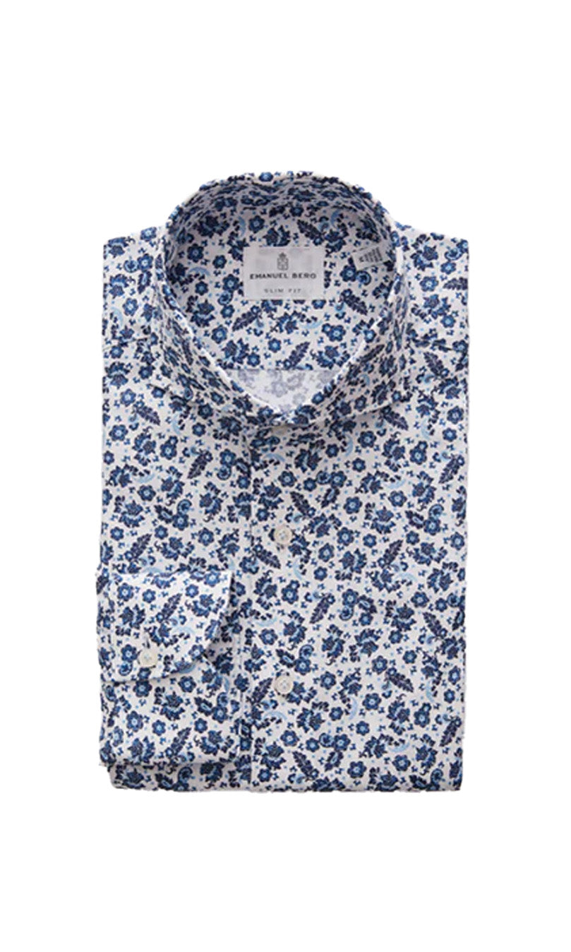 Textured Blue Floral Dobby Shirt