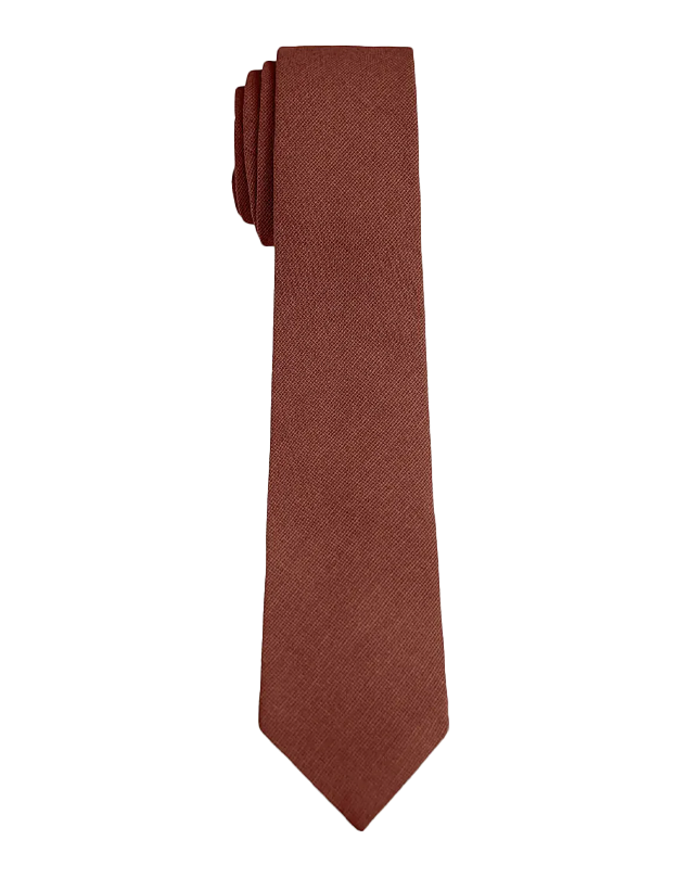 Textured Cotton Groomsmen Tie in Terracotta
