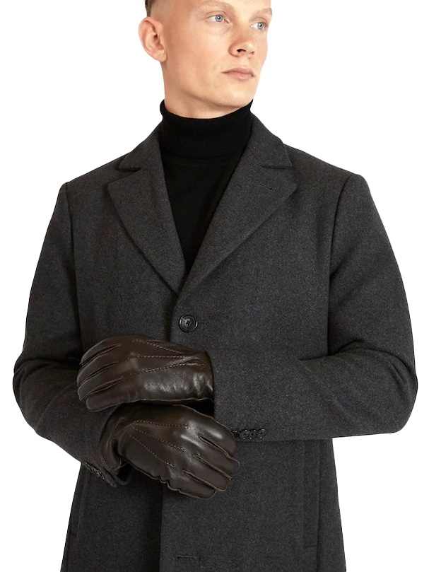 Matinique dark brown leather gloves for men 