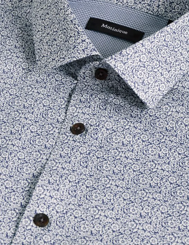 Trostol B5 Cream Flower Ink Blue Dress Shirt