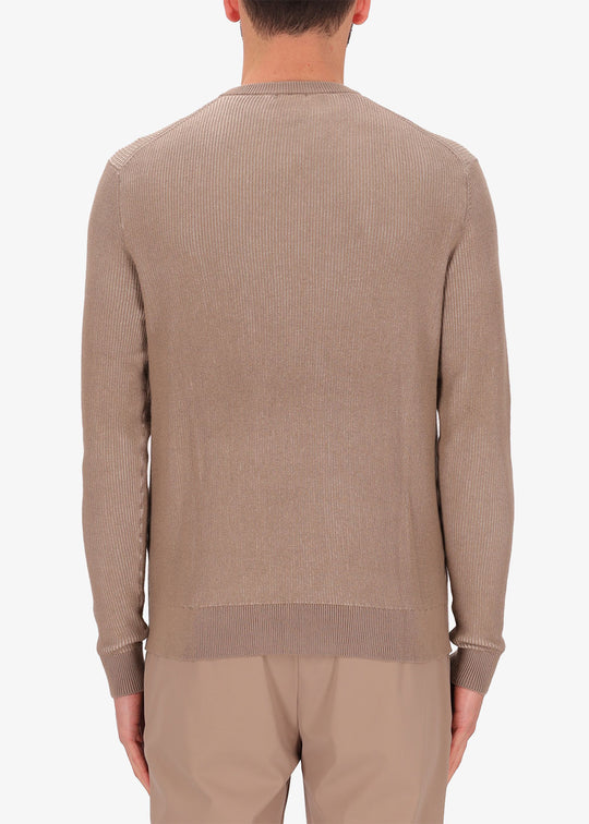 Two-Tone Ribs Crew Neck Taupe Sweater