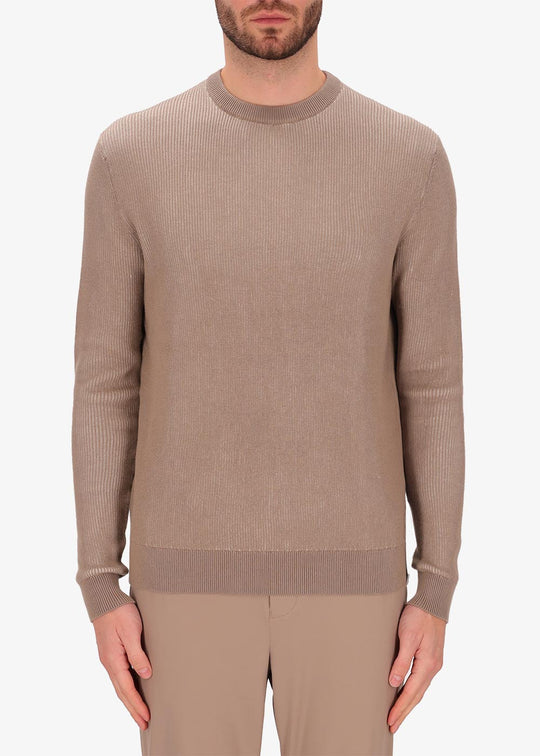 Two-Tone Ribs Crew Neck Taupe Sweater