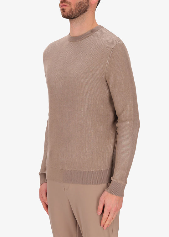 Two-Tone Ribs Crew Neck Taupe Sweater