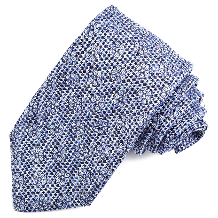 Silk Linen Blend Tie in Blue Floral Multi