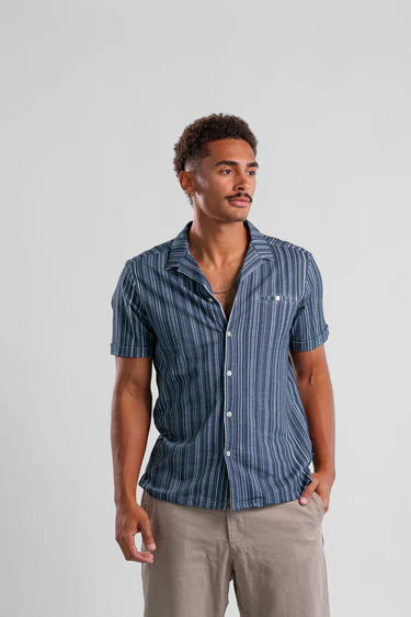 Dark Navy Vintage Striped Knit Resort Shirt