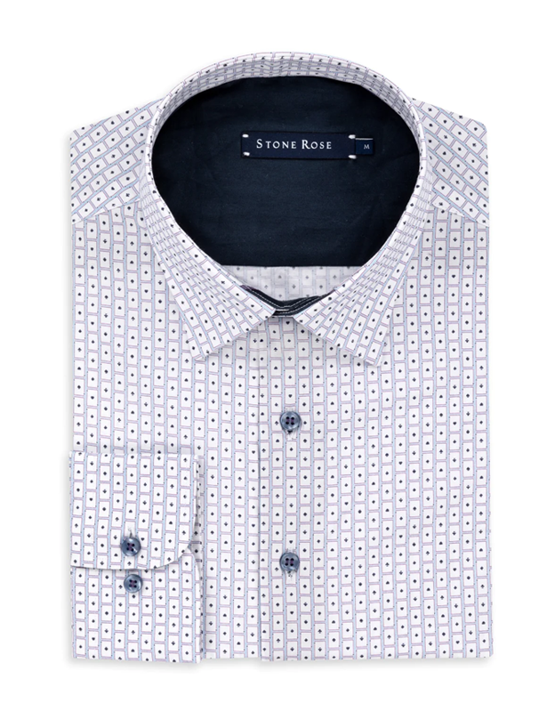 White Card Print Long Sleeve Shirt