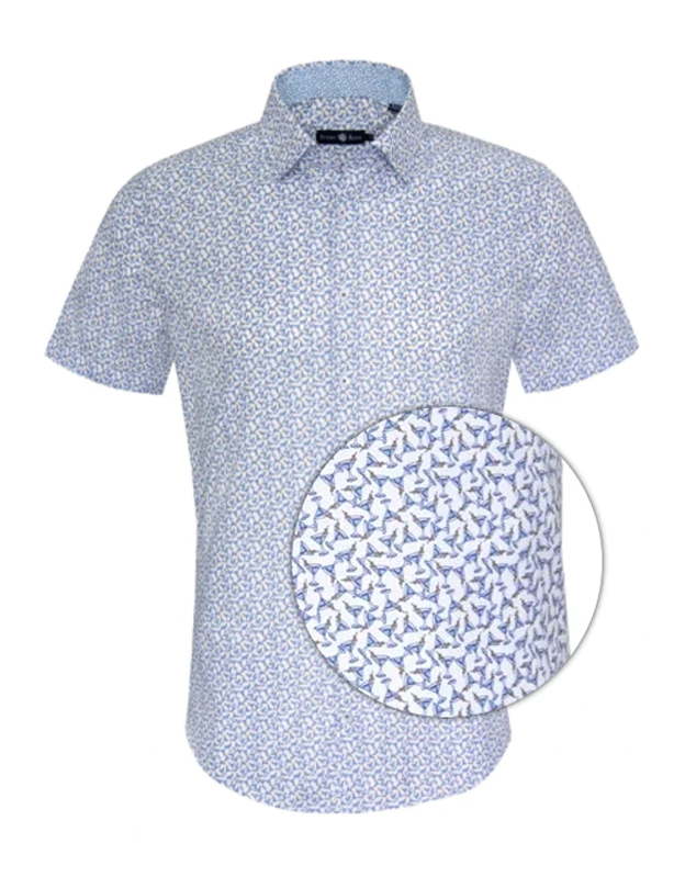 White Martini Print Short Sleeve Shirt