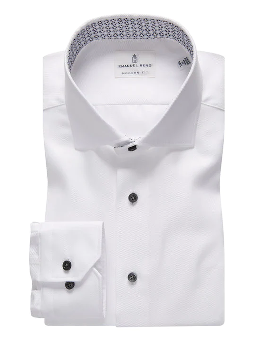 White Textured Twill Casual Dress Shirt