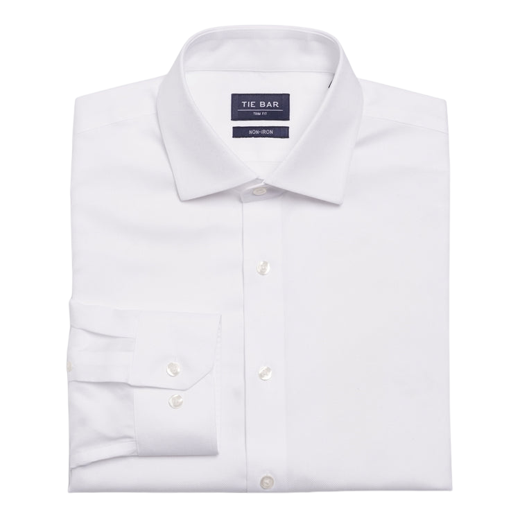 Textured Solid White Non-Iron Dress Shirt