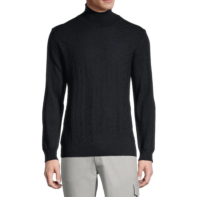 Textured Turtleneck Knit Sweater in Black