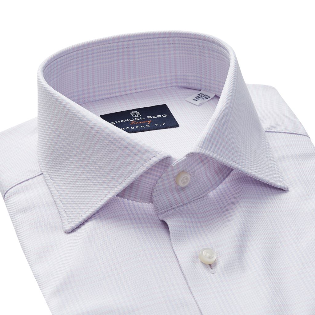Natural Stretch Yoga Twill Premium Luxury Dress Shirt in Pink Glen Plaid