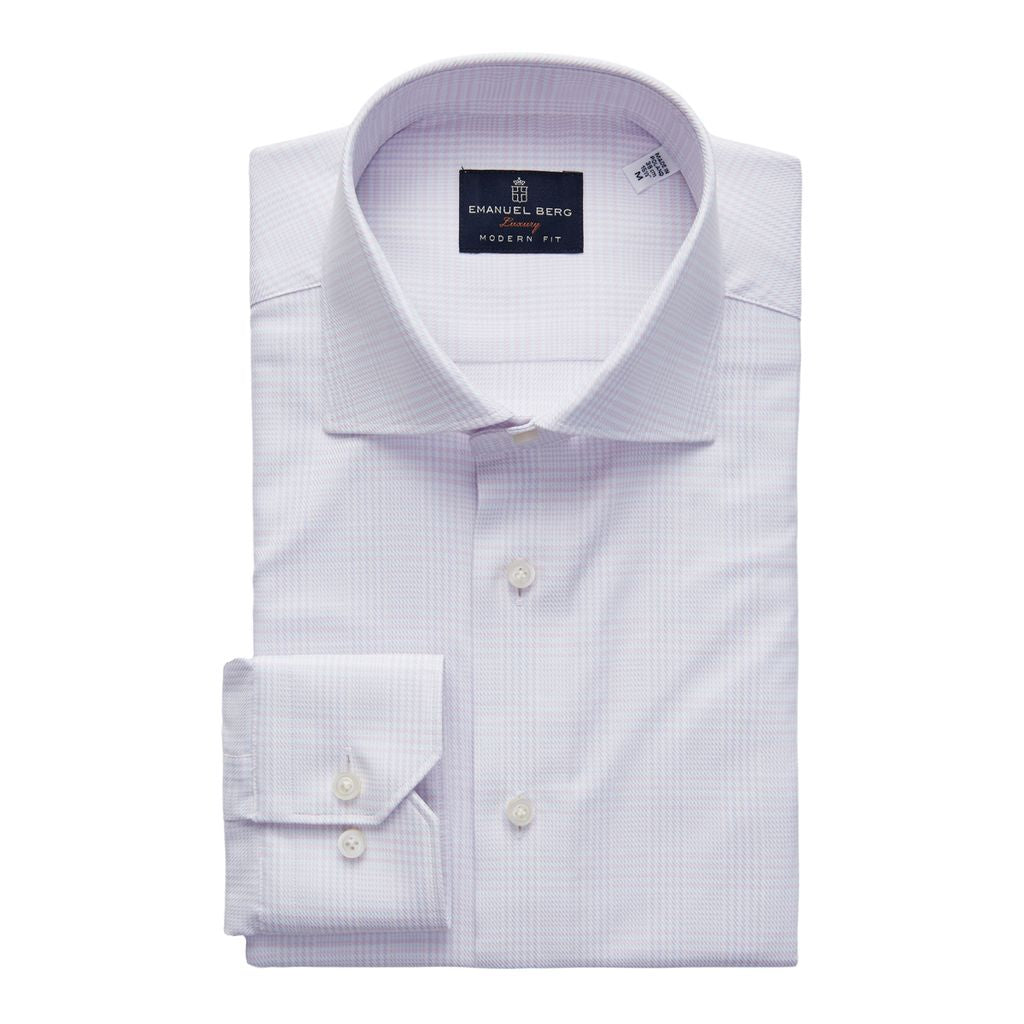 Natural Stretch Yoga Twill Premium Luxury Dress Shirt in Pink Glen Plaid