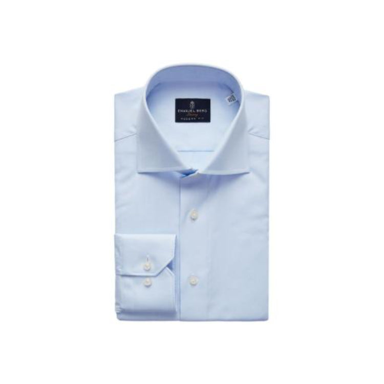 Natural Stretch Yoga Twill Premium Luxury Dress Shirt in Blue