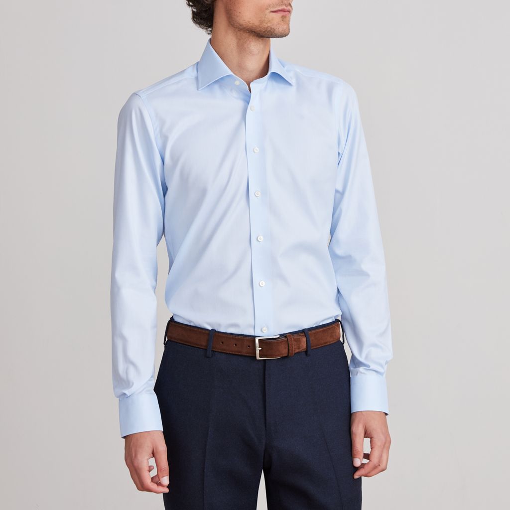 Natural Stretch Yoga Twill Premium Luxury Dress Shirt in Blue