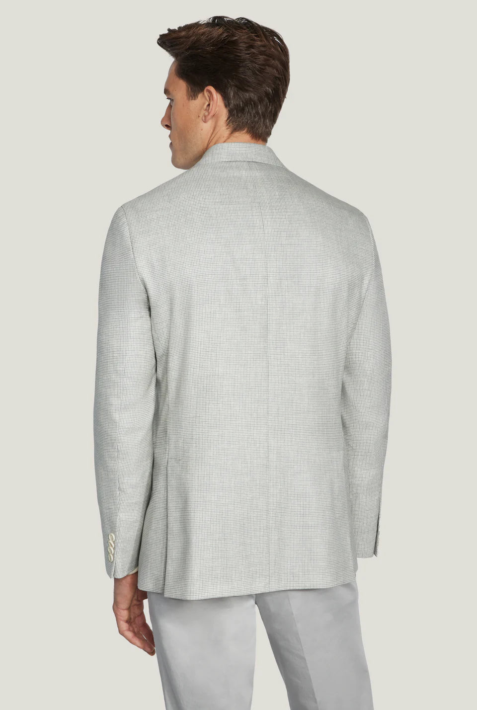 Light Grey Mini Houndstooth Linen Knit Blazer