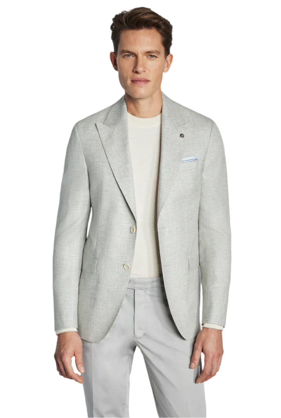 Light Grey Mini Houndstooth Linen Knit Blazer