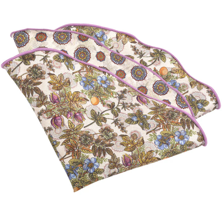 Silk Reversible Floral Lemon Print Pocket Round