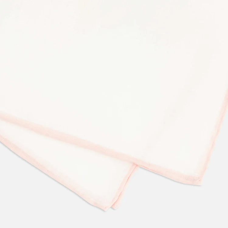 Bhldn White Linen With Rolled Border Blush Pocket Square
