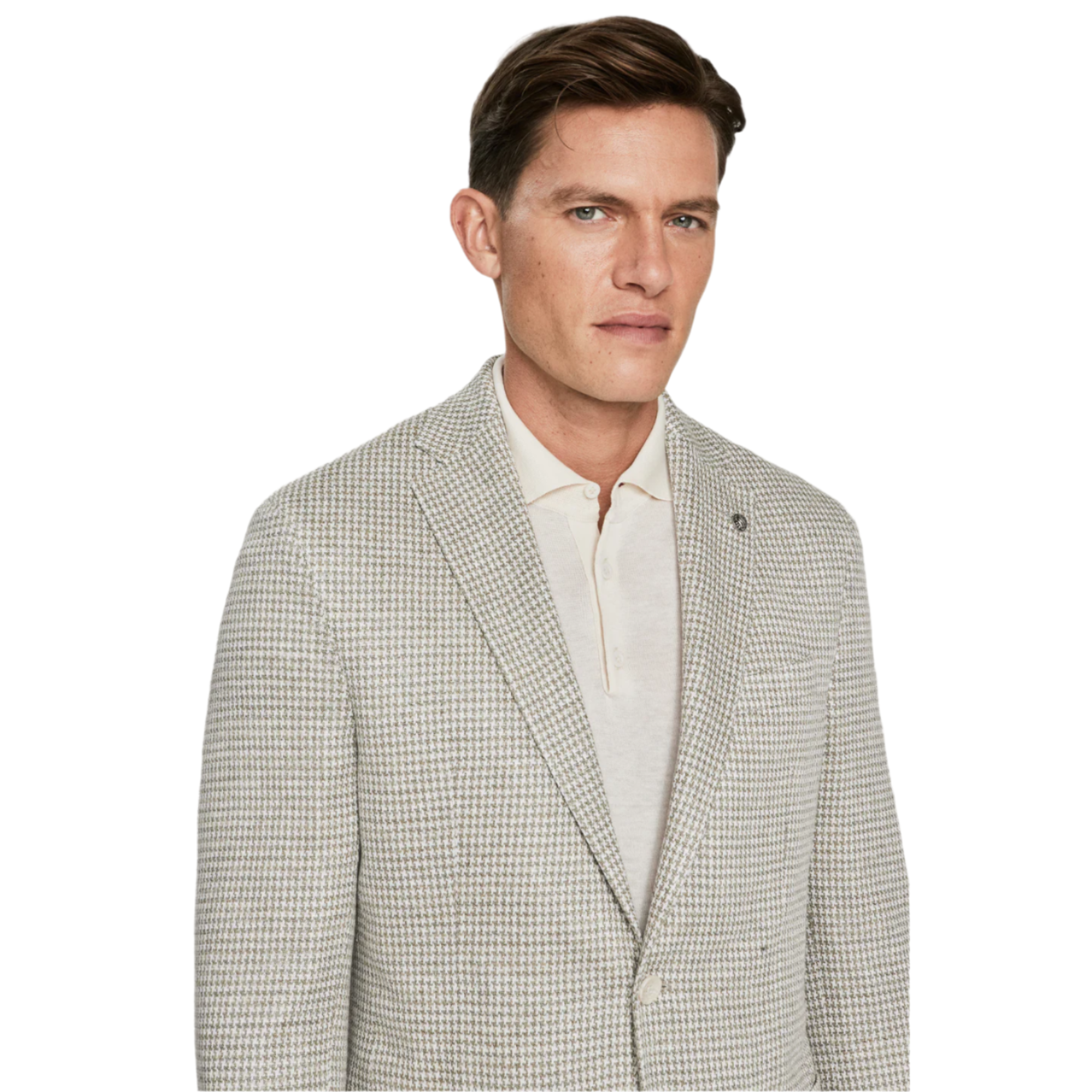 Sage Green Houndstooth Linen Knit Blazer