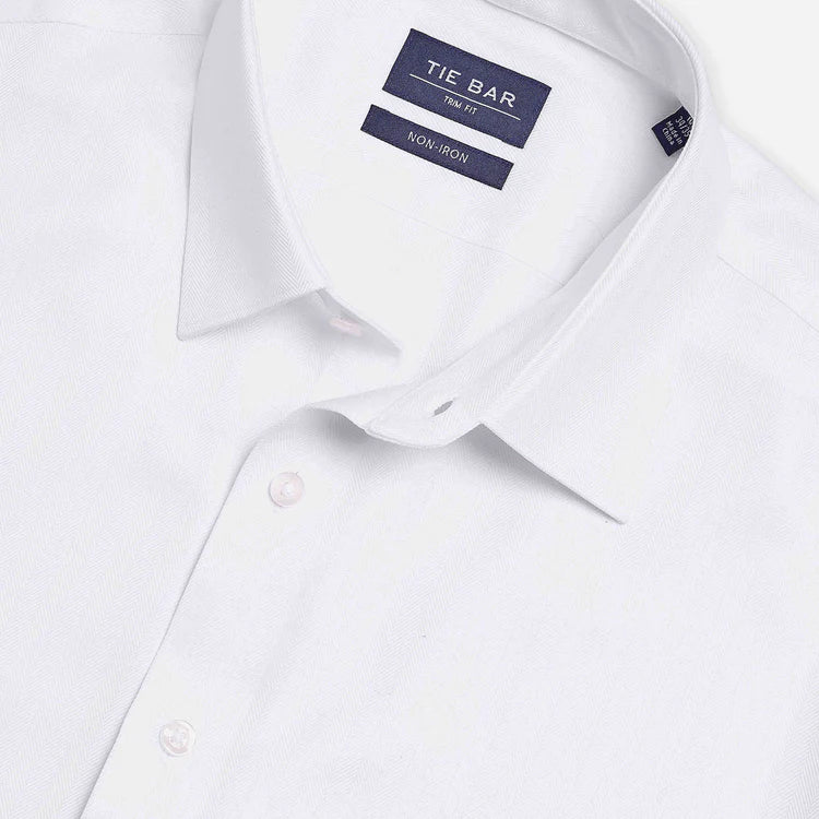 Herringbone Tuxedo White Non-Iron Dress Trim Fit Shirt