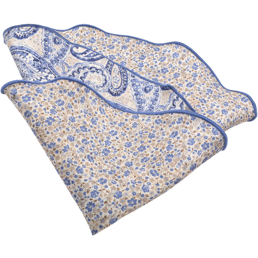 Silk Reversible Yellow/Blue Paisley Pocket Square