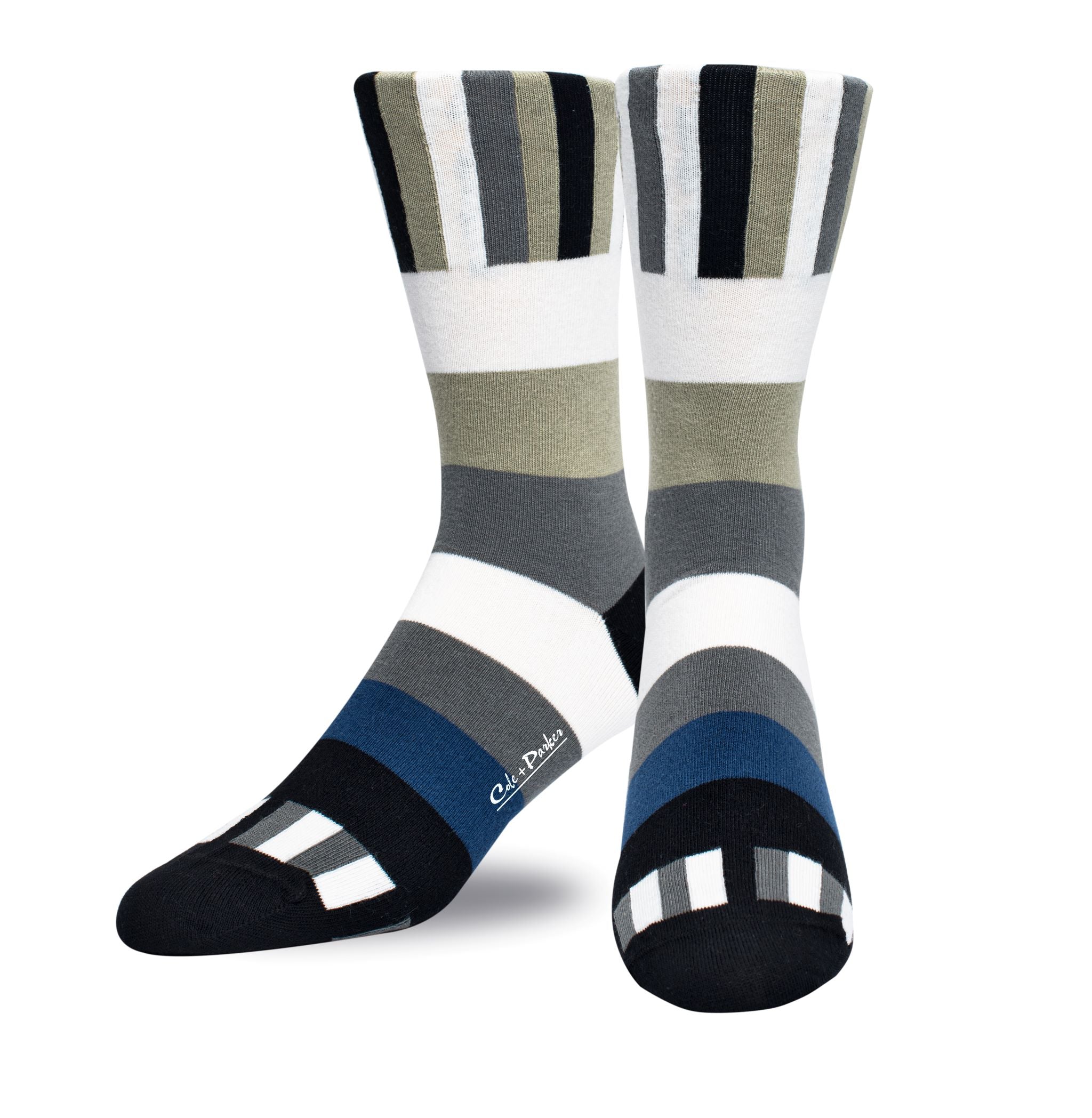 Multi Stripe Sage/Grey/Blue Print Dress Socks