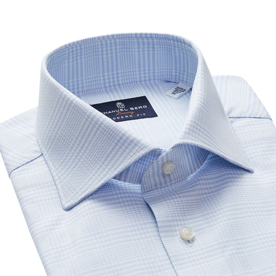 Natural Stretch Yoga Twill Premium Luxury Dress Shirt in Pastel Blue Check