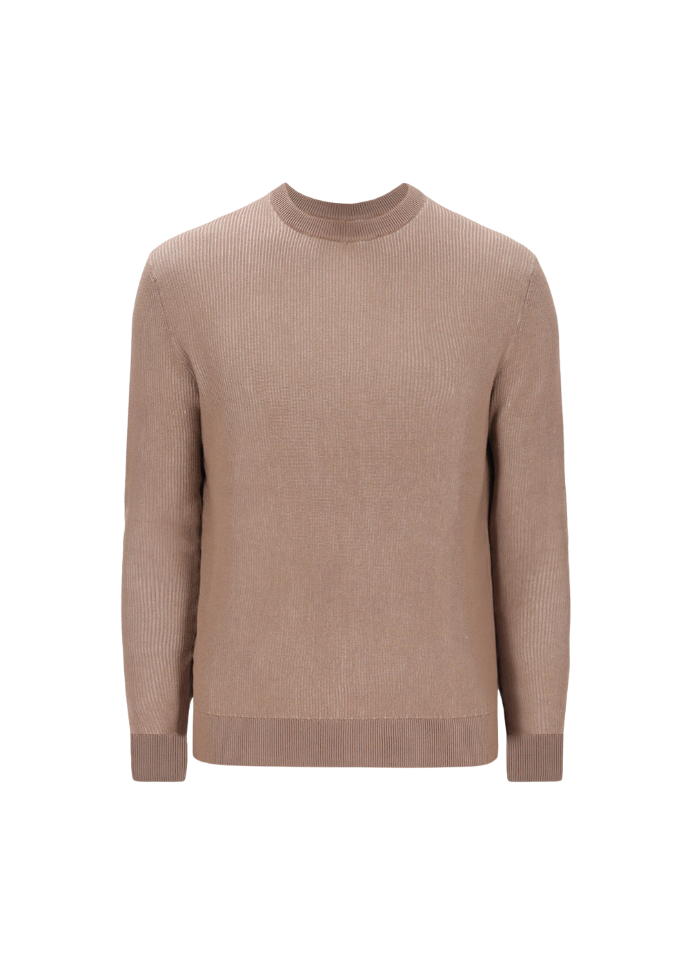 Two-Tone Ribs Crew Neck Taupe Sweater