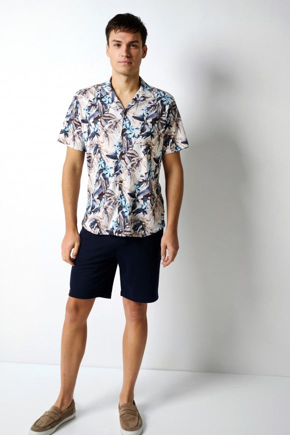 Beige Tropical Print SS Lido Shirt