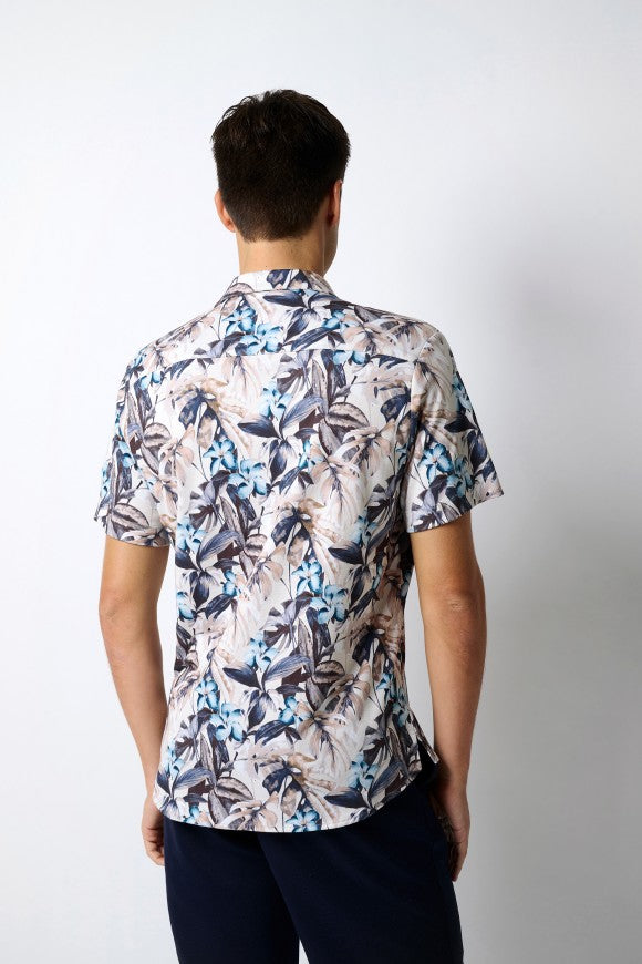 Beige Tropical Print SS Lido Shirt