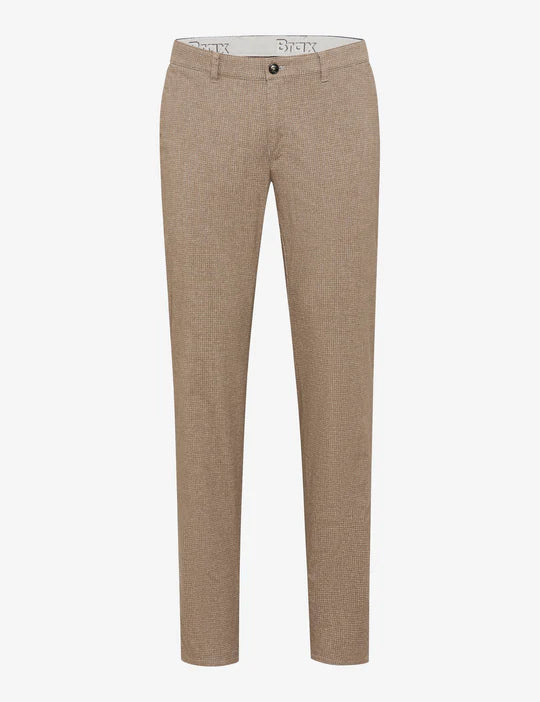 Camel Houndstooth Wool Look Trousers
