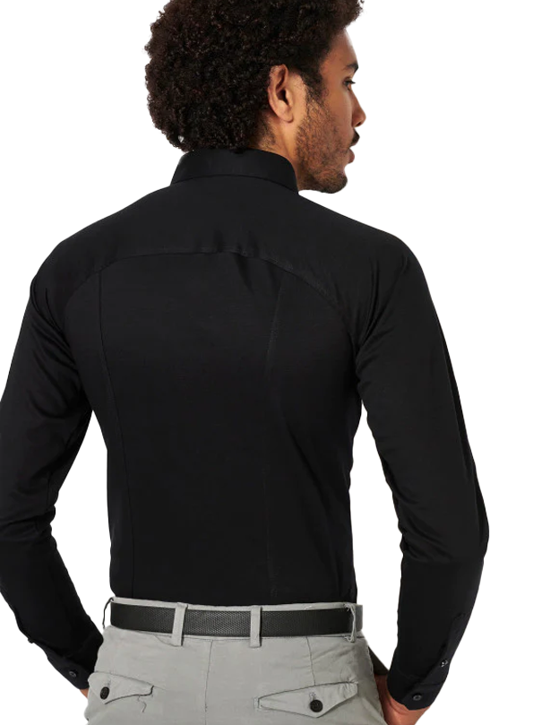 Black Piquee Stretch Long Sleeve