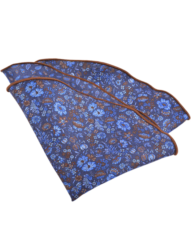 Copy of Silk Reversible Pocket Round in Brown Blue Floral