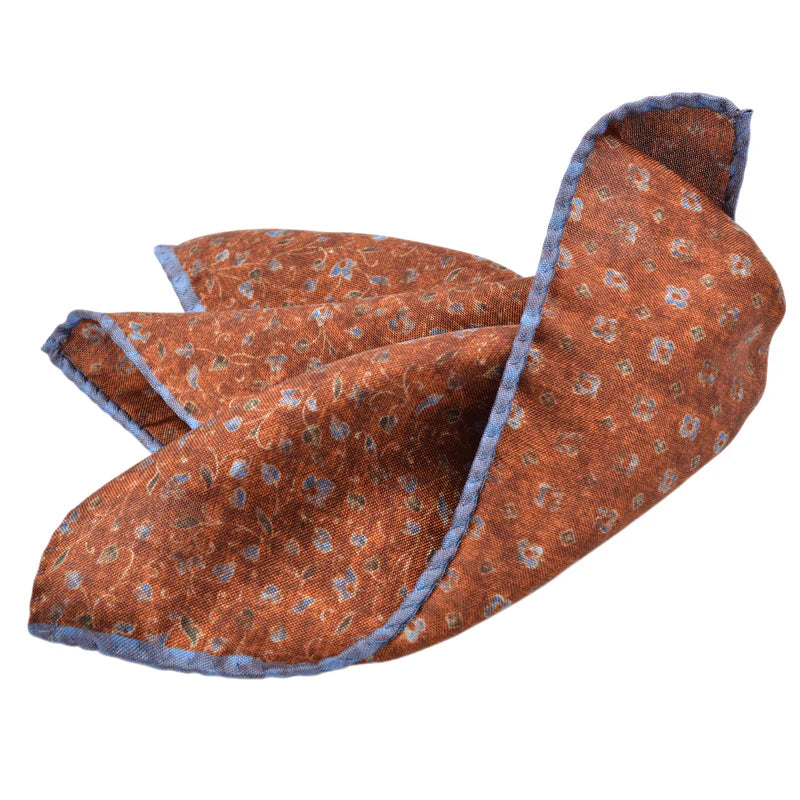 Rust Leafy Floral Reversible Silk Pocket Square