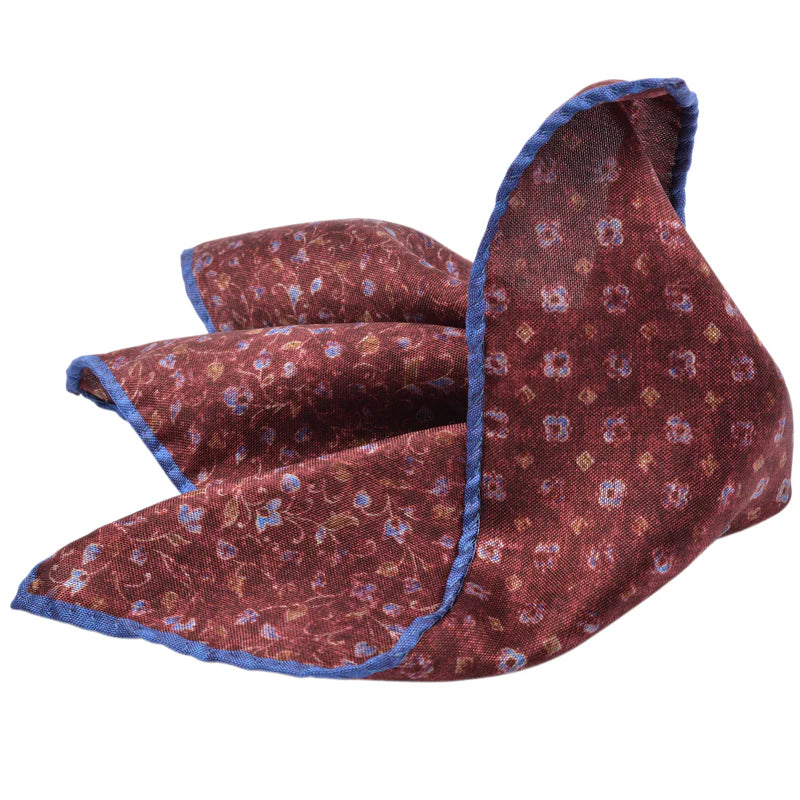 Wine Leafy Floral Reversible Silk Pocket Square