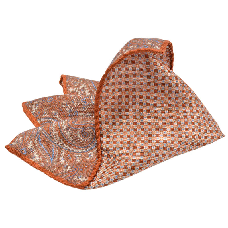 Orange Paisley Medallion Reversible Pocket Square