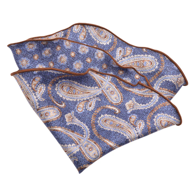 Navy/Brown Paisley Reversible Wool Pocket Round