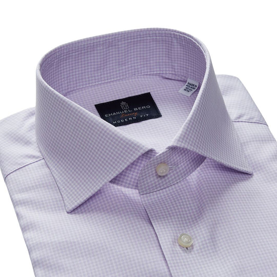 Natural Stretch Yoga Twill Premium Luxury Dress Shirt in Lilac Micro Check