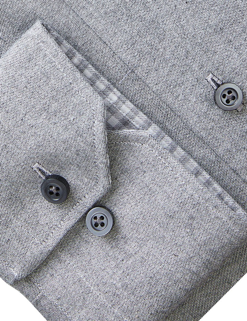 Grey Oxford Melange Shirt with Checkered Contrasts
