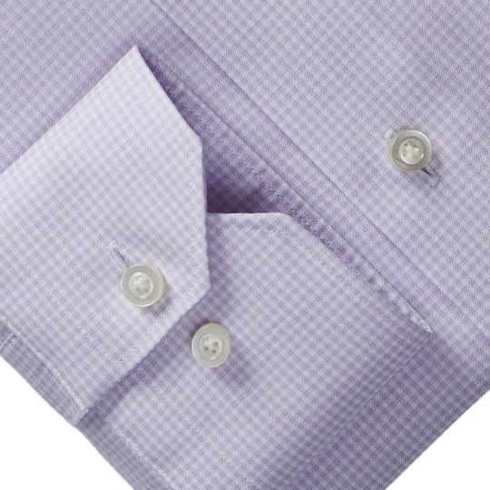 Natural Stretch Yoga Twill Premium Luxury Dress Shirt in Lilac Micro Check