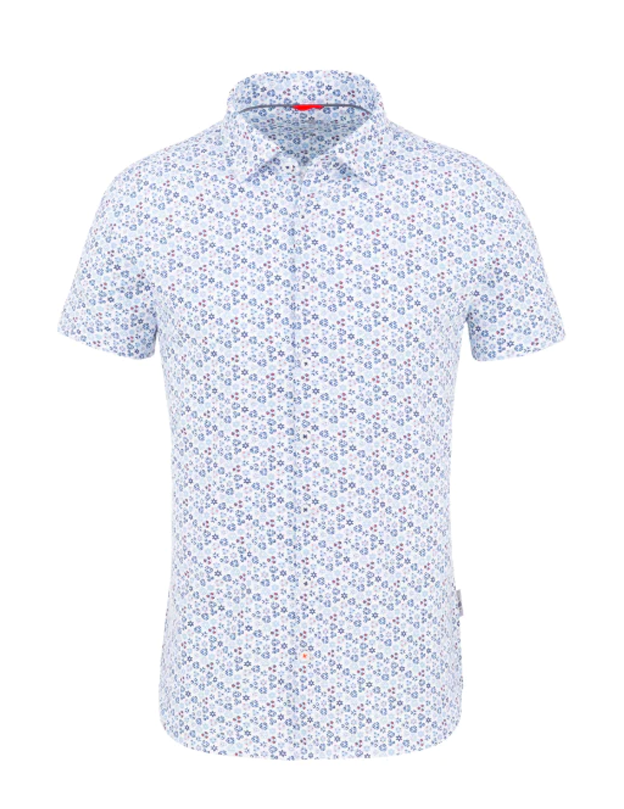 Light Blue Geometric Performance Knit Short Sleeve Shirt