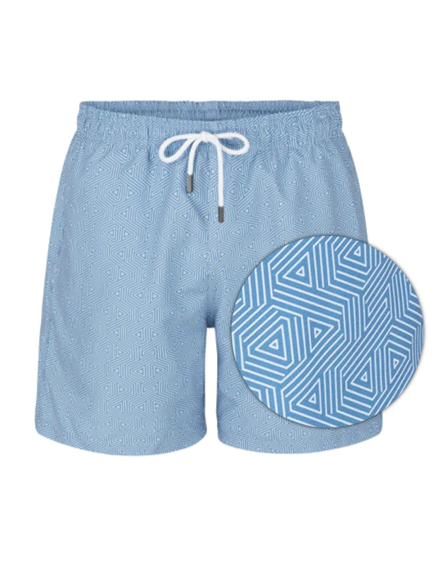 Light Blue Geometric Stretch Swim Shorts