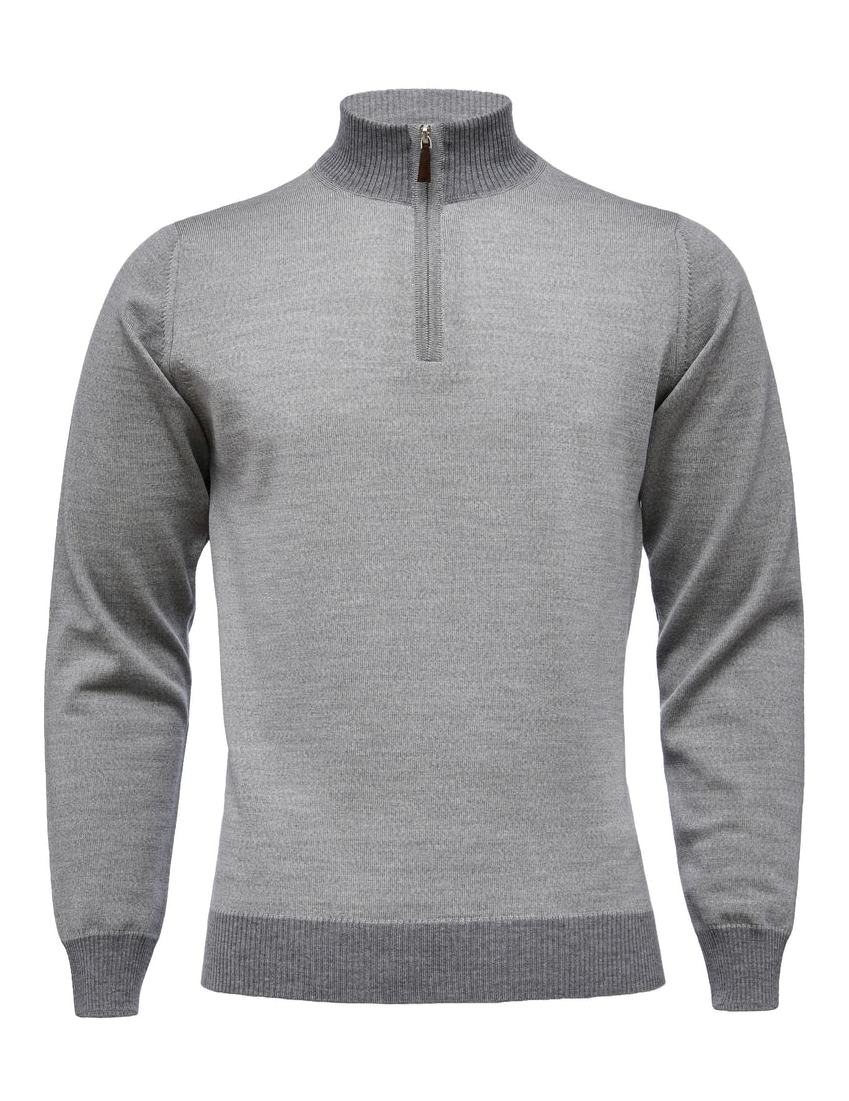 Light Guage Highneck Sweater w/ Zipper in Light Grey, winters clothing