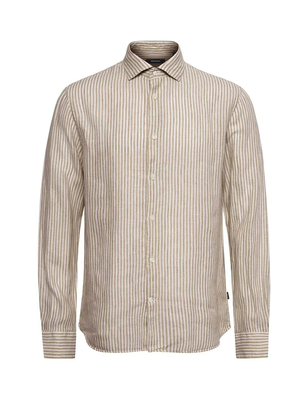 Marc Short Linen Shirt In Brown Soil Stripe