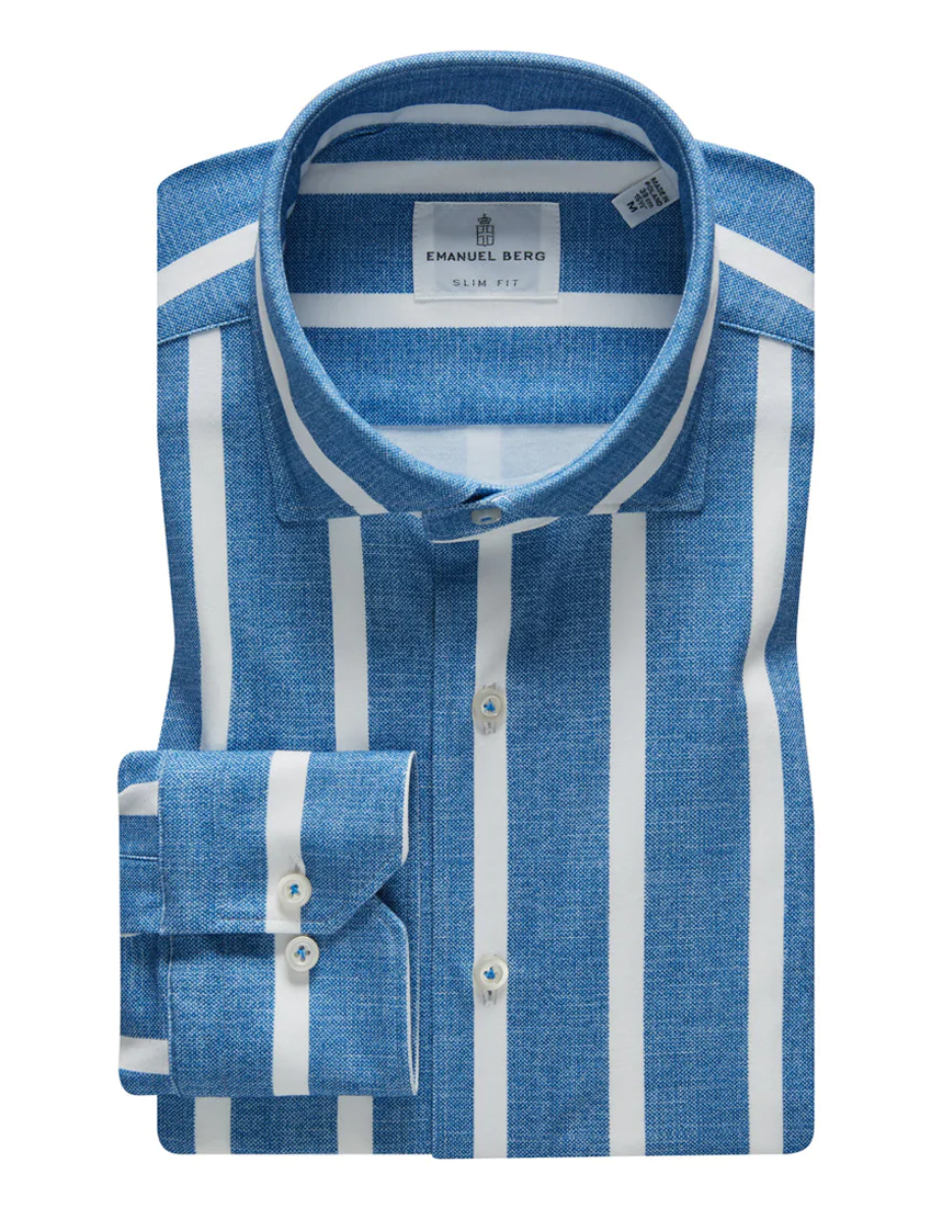 Modern 4Flex White Striped Stretch Knit Shirt, Long sleeve Shirts 