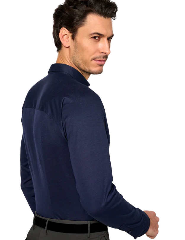 Navy Piquee Stretch Long Sleeve