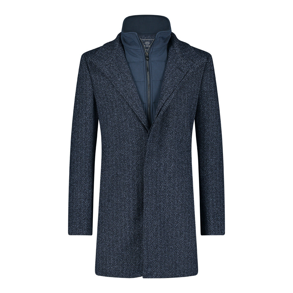 Navy Herringbone Outerwear Jacket with Inlay