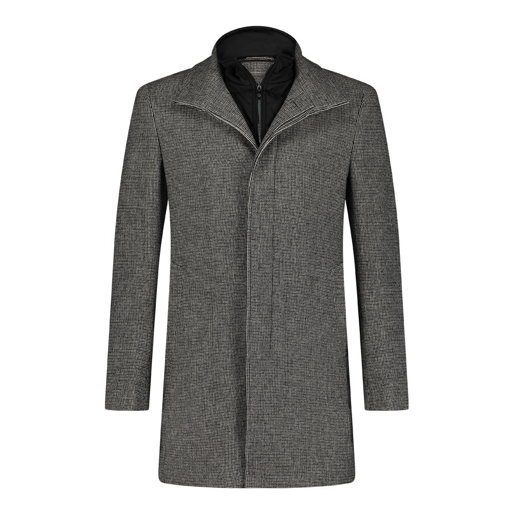 Grey Textured Overcoat with Inlay